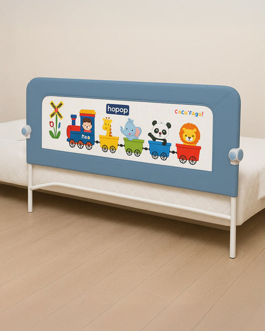 Hopop Secure Sleep Bed Guard Rail-Multi Level Height Adjustments-One Touch Folding Design-5.8ft Length-Blue-For Infants