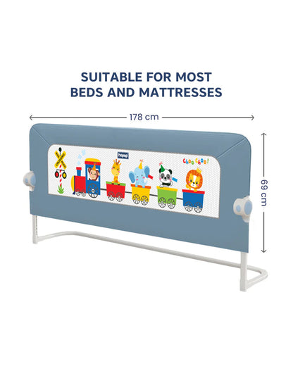 Hopop Secure Sleep Bed Guard Rail-Multi Level Height Adjustments-One Touch Folding Design-5.8ft Length-Blue-For Infants