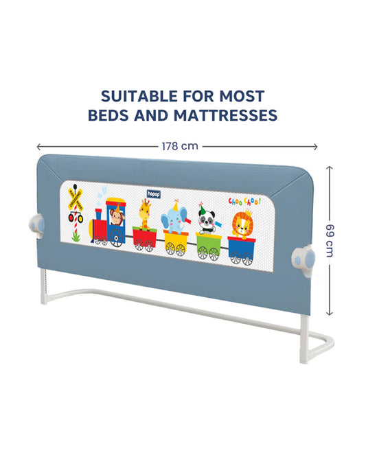 Hopop Secure Sleep Bed Guard Rail-Multi Level Height Adjustments-One Touch Folding Design-5.8ft Length-Blue-For Infants