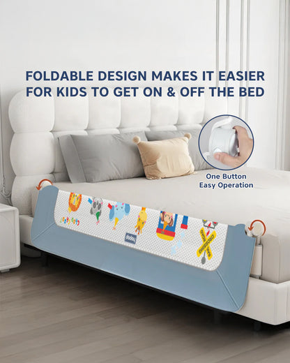 Hopop Secure Sleep Bed Guard Rail-Multi Level Height Adjustments-One Touch Folding Design-5.8ft Length-Blue-For Infants