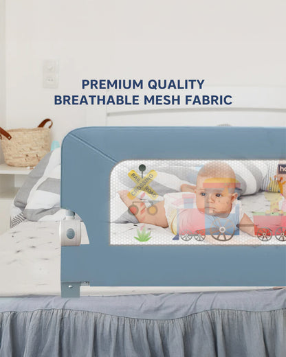 Hopop Secure Sleep Bed Guard Rail-Multi Level Height Adjustments-One Touch Folding Design-5.8ft Length-Blue-For Infants