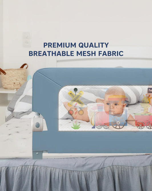 Hopop Secure Sleep Bed Guard Rail-Multi Level Height Adjustments-One Touch Folding Design-5.8ft Length-Blue-For Infants