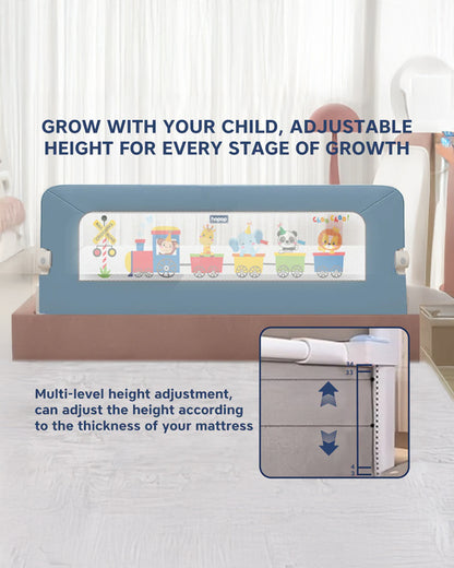 Hopop Secure Sleep Bed Guard Rail-Multi Level Height Adjustments-One Touch Folding Design-5.8ft Length-Blue-For Infants