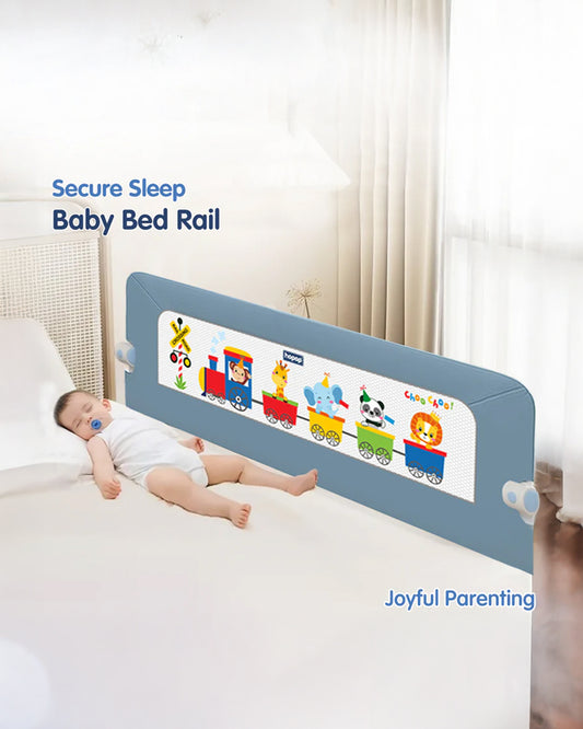 Hopop Secure Sleep Bed Guard Rail-Multi Level Height Adjustments-One Touch Folding Design-5.8ft Length-Blue-For Infants