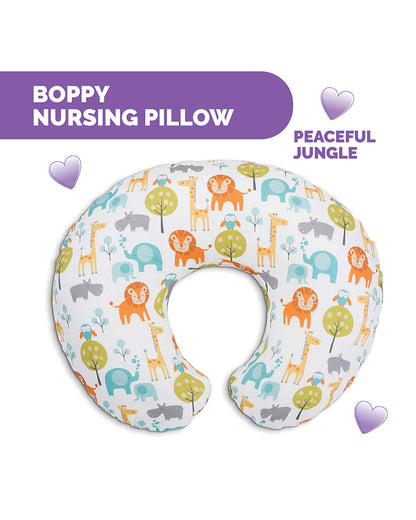 Boppy Nursing Support Pillow-Ergonomic Shape-Soft Fiber-Multifunctional Use-Peaceful Jungle-0m+