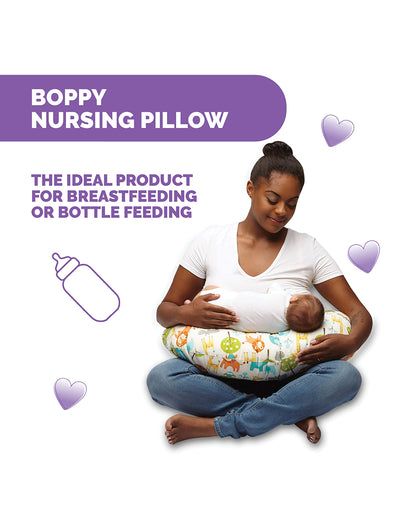 Boppy Nursing Support Pillow-Ergonomic Shape-Soft Fiber-Multifunctional Use-Peaceful Jungle-0m+