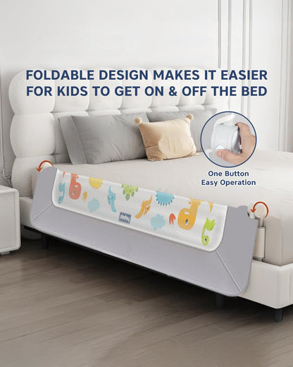 Hopop Secure Sleep Bed Guard Rail-Multi Level Height Adjustments-One Touch Folding Design-5.8ft Length-Grey-For Infants