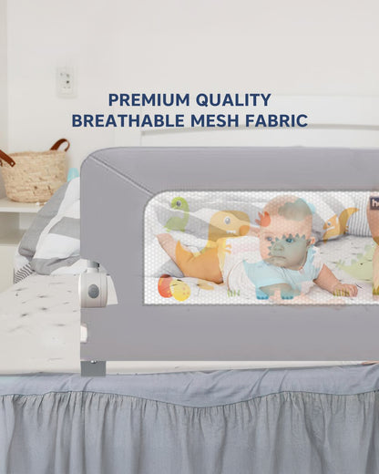 Hopop Secure Sleep Bed Guard Rail-Multi Level Height Adjustments-One Touch Folding Design-5.8ft Length-Grey-For Infants