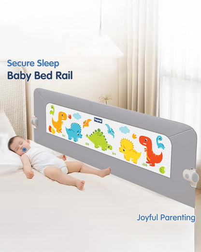 Hopop Secure Sleep Bed Guard Rail-Multi Level Height Adjustments-One Touch Folding Design-5.8ft Length-Grey-For Infants