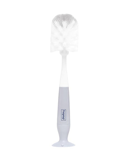 Hopop 2 in 1 Bottle & Nipple Cleaning Brush Set-Grooved Handle With Suction Base-Flexible Bristles-Comfortable Grip-Grey