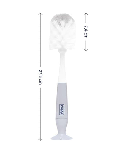Hopop 2 in 1 Bottle & Nipple Cleaning Brush Set-Grooved Handle With Suction Base-Flexible Bristles-Comfortable Grip-Grey