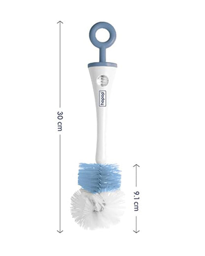 Hopop 2 in 1 Bottle & Nipple Cleaning Brush Set-Grooved Handle With Easy Hanging Storage-Durable Bristles-Comfortable Grip-Blue