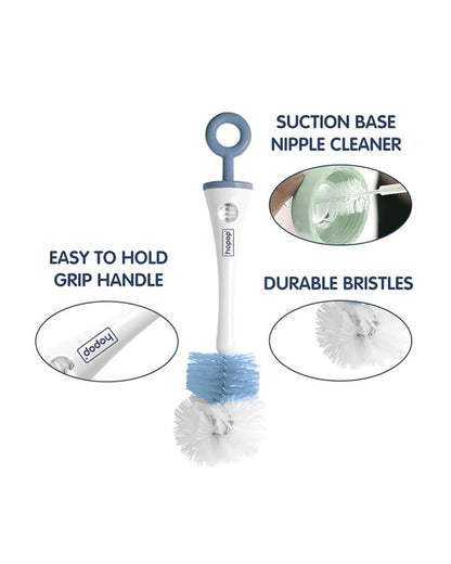Hopop 2 in 1 Bottle & Nipple Cleaning Brush Set-Grooved Handle With Easy Hanging Storage-Durable Bristles-Comfortable Grip-Blue