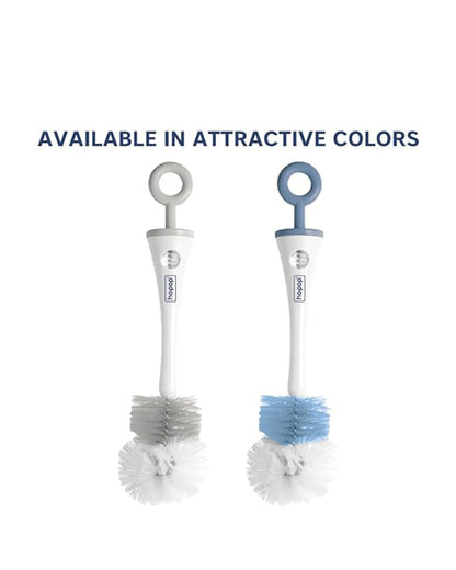 Hopop 2 in 1 Bottle & Nipple Cleaning Brush Set-Grooved Handle With Easy Hanging Storage-Durable Bristles-Comfortable Grip-Blue