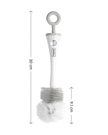 Hopop 2 in 1 Bottle & Nipple Cleaning Brush Set-Grooved Handle With Easy Hanging Storage-Durable Bristles-Comfortable Grip-Grey