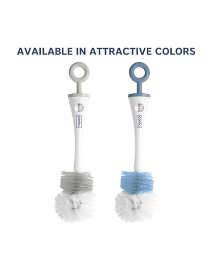 Hopop 2 in 1 Bottle & Nipple Cleaning Brush Set-Grooved Handle With Easy Hanging Storage-Durable Bristles-Comfortable Grip-Grey