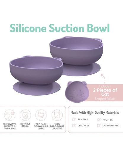 Melii Silicone Suction Bowl-Pack of 2-Purple-Microwave Safe-6M+