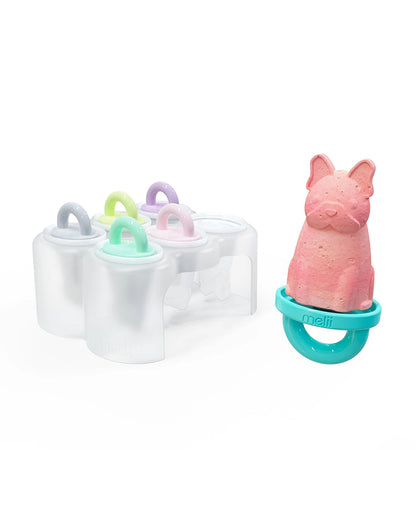 Melii 6 Piece Animal Ice Pops With Tray-Feeding Accessories-BPA Free Silicone Moulds-Multicolor-6M+