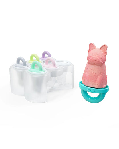 Melii 6 Piece Animal Ice Pops With Tray-Feeding Accessories-BPA Free Silicone Moulds-Multicolor-6M+