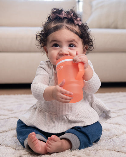 Infantino My 1st Tumbler-Leak Resistant Straw-Easy to Clean-Lightweight-Easy to Hold-Silicone Tumbler-Pink-6M to 48M