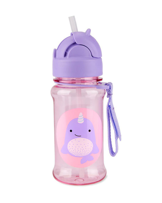 Skip Hop Zoo Straw Bottle With Tritan-Handy Grab Strap-Narwhal-355 ml