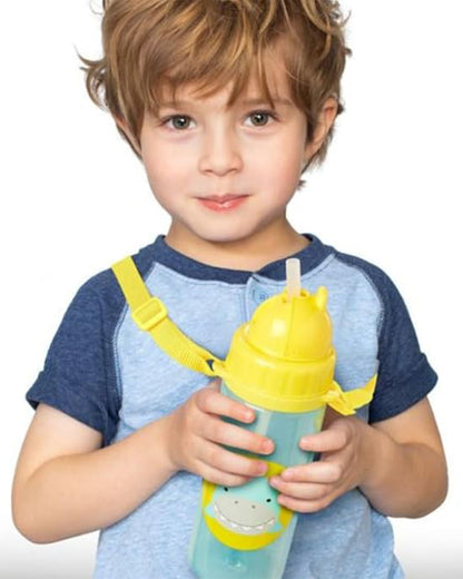 Skip Hop Zoo Straw Bottle With Tritan-Handy Grab Strap-Shark-355 ml