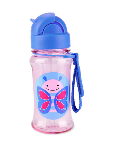 Skip Hop Zoo Straw Bottle With Tritan-Handy Grab Strap-Butterfly-355 ml