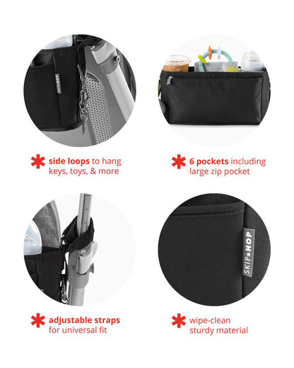 Skip Hop Grab & Go Ultra Universal Stroller Organizer-With Six Pockets & Three Interior Compartments-Black