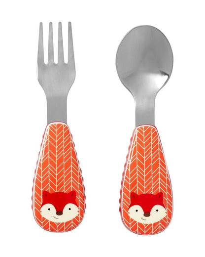 Skip Hop Zootensils-Fox-Stainless Steel Spoon & Fork Set-Soft Sides For Easy Grip-For Infants