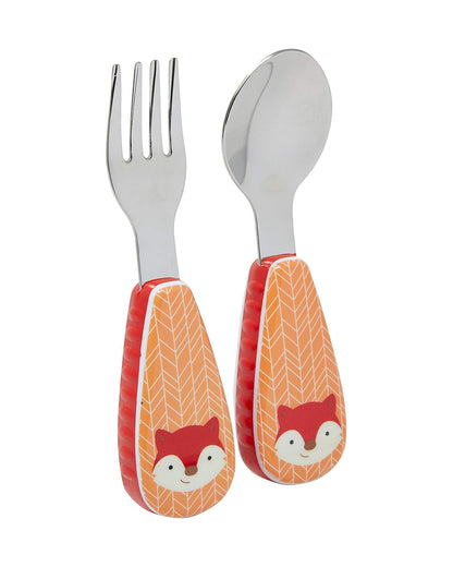Skip Hop Zootensils-Fox-Stainless Steel Spoon & Fork Set-Soft Sides For Easy Grip-For Infants