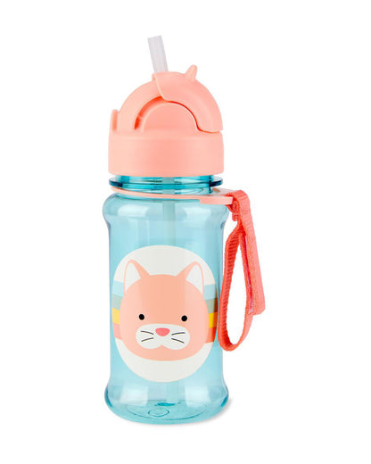 Skip Hop Zoo Straw Bottle With Tritan-Handy Grab Strap-Cat-355 ml