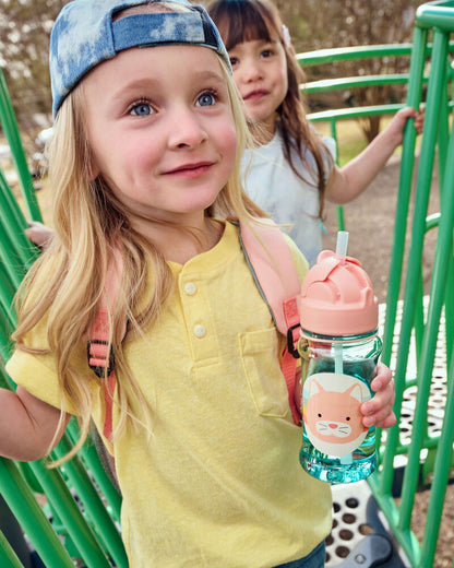 Skip Hop Zoo Straw Bottle With Tritan-Handy Grab Strap-Cat-355 ml