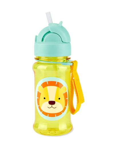 Skip Hop Zoo Straw Bottle With Tritan-Handy Grab Strap-Lion-355 ml