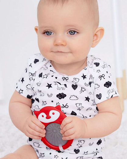 Skip Hop E&M Stay Cool Rattle Teether-Fox-Stainless Steel-Freezer Safe-3M+