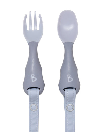 Bibado Handi Cutlery-Attachable Weaning Spoon & Fork Set-Dino Roar Mist-For Infants