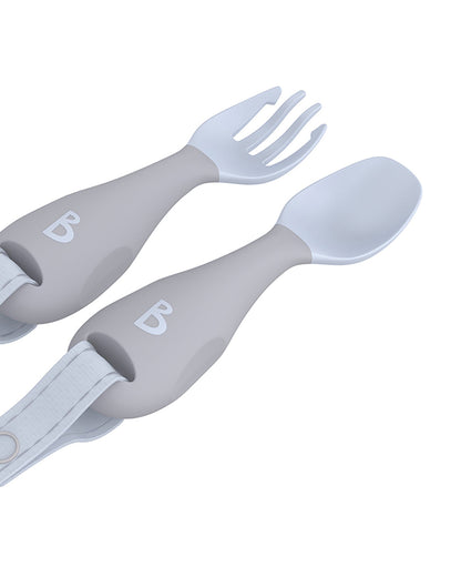 Bibado Handi Cutlery-Attachable Weaning Spoon & Fork Set-Dino Roar Mist-For Infants