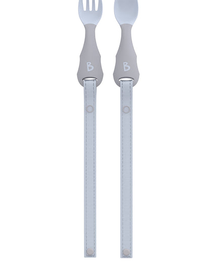 Bibado Handi Cutlery-Attachable Weaning Spoon & Fork Set-Dino Roar Mist-For Infants