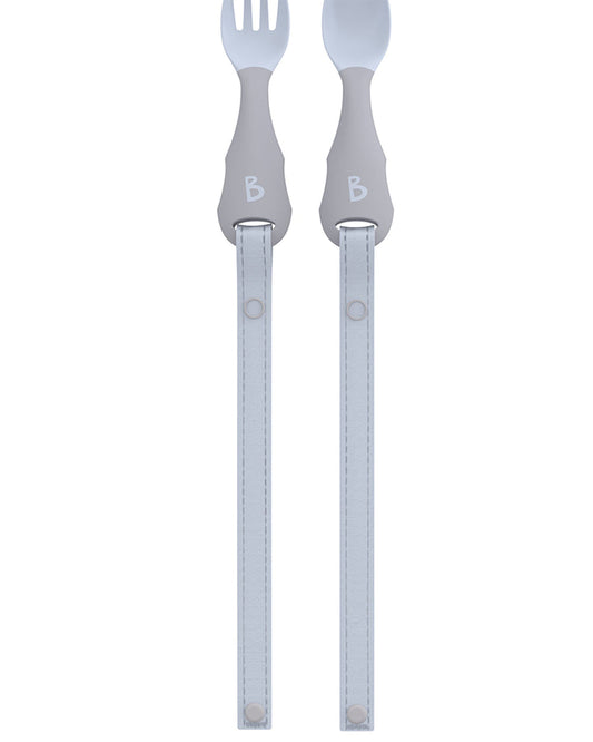 Bibado Divider Plate & Handi Cutlery Meal Set-Attachable Weaning Spoon & Fork-Encourages Self Feeding-Pack of 2-Mist