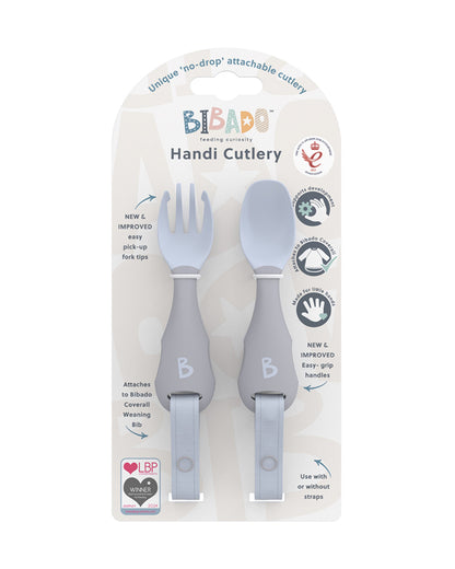 Bibado Handi Cutlery-Attachable Weaning Spoon & Fork Set-Dino Roar Mist-For Infants
