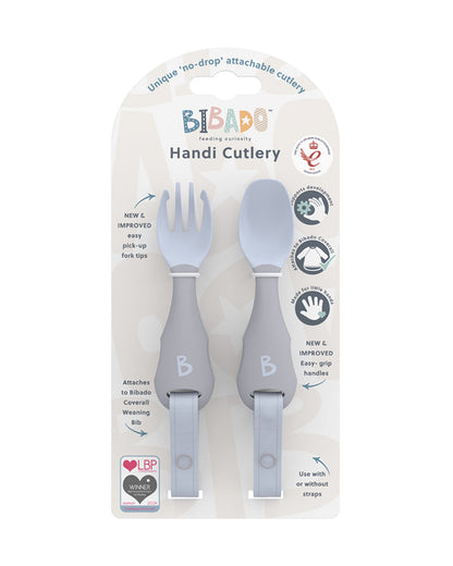Bibado Divider Plate & Handi Cutlery Meal Set-Attachable Weaning Spoon & Fork-Encourages Self Feeding-Pack of 2-Mist