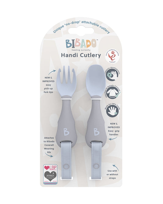 Bibado Divider Plate & Handi Cutlery Meal Set-Attachable Weaning Spoon & Fork-Encourages Self Feeding-Pack of 2-Mist