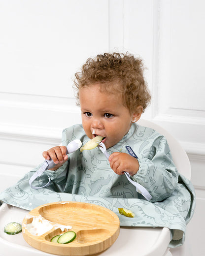 Bibado Divider Plate & Handi Cutlery Meal Set-Attachable Weaning Spoon & Fork-Encourages Self Feeding-Pack of 2-Mist