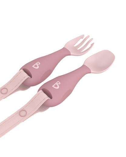 Bibado Handi Cutlery-Attachable Weaning Spoon & Fork Set-Botanical Bunnies Blush-For Infants