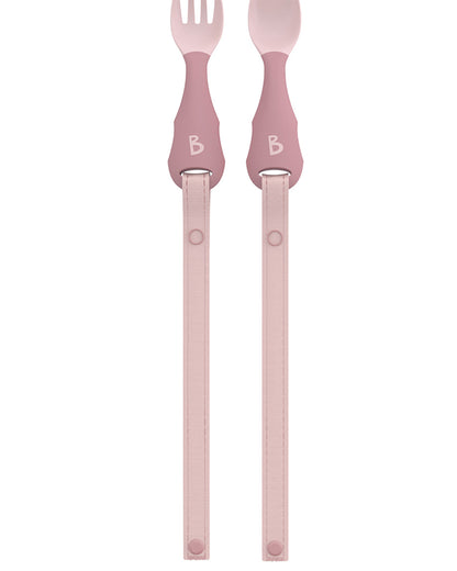 Bibado Handi Cutlery-Attachable Weaning Spoon & Fork Set-Botanical Bunnies Blush-For Infants
