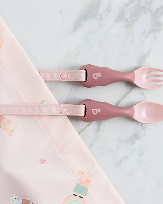 Bibado Handi Cutlery-Attachable Weaning Spoon & Fork Set-Botanical Bunnies Blush-For Infants