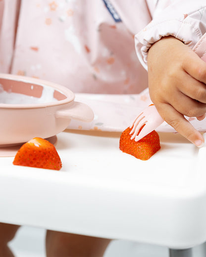 Bibado Handi Cutlery-Attachable Weaning Spoon & Fork Set-Botanical Bunnies Blush-For Infants