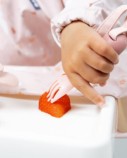 Bibado Handi Cutlery-Attachable Weaning Spoon & Fork Set-Botanical Bunnies Blush-For Infants