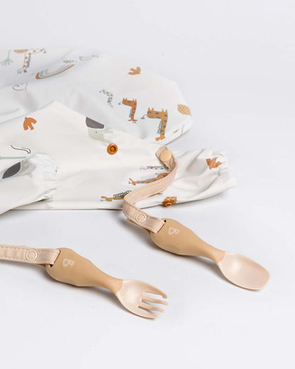 Bibado Handi Cutlery-Attachable Weaning Spoon & Fork Set-Serengeti Spaghetti Fawn-For Infants