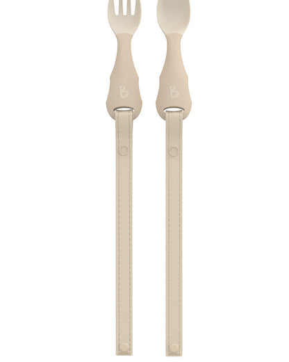 Bibado Handi Cutlery-Attachable Weaning Spoon & Fork Set-Serengeti Spaghetti Fawn-For Infants