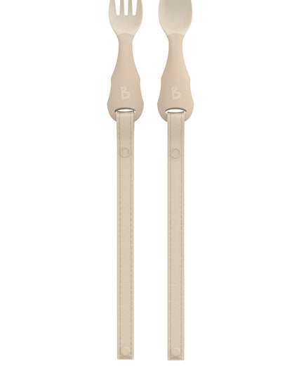 Bibado Divider Plate & Handi Cutlery Meal Set-Attachable Weaning Spoon & Fork-Encourages Self Feeding-Pack of 2-Blush